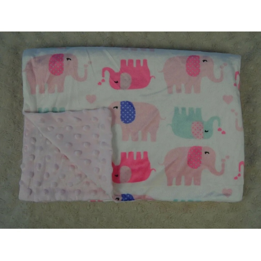 Boritar Elephants Baby Blanket Pink White Minky Dot Hearts Mint Green Lovey